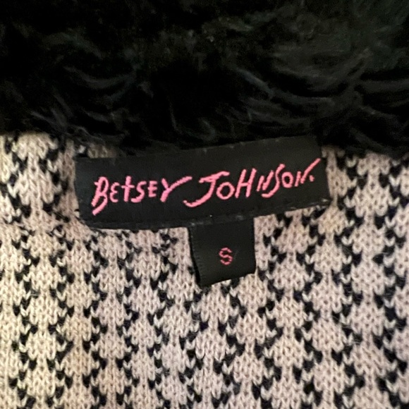 Vintage Betsey Johnson Knit Faux Fur Fair Isle Styl Duster Cardigan Long Sweater - Picture 8 of 9